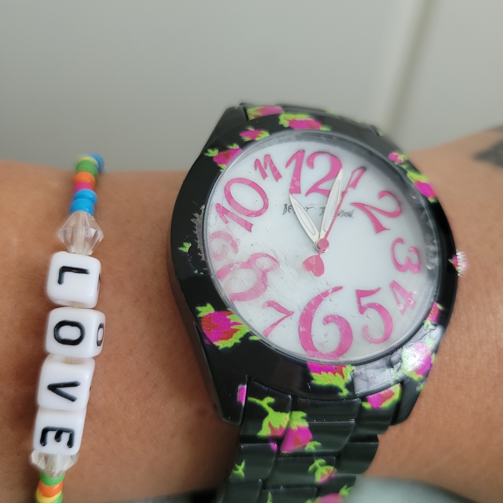 Betsey Johnson Black and Pink Watch
